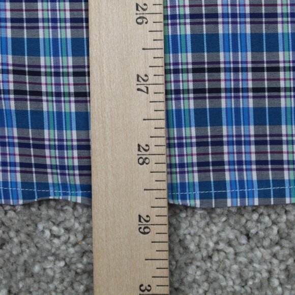 ETON Dress Shirt Men 17, 43 Blue/Green/Purple Plaid Long Sleeve Button Up - Picture 11 of 12